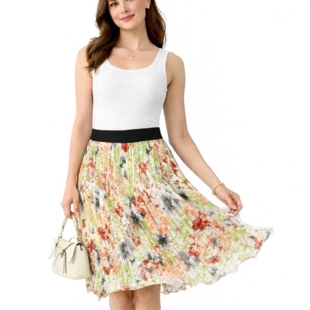 LIKE MYNDED Size‎ Small Floral Pleated Elastic Waist Lined Cadence Midi Skirt